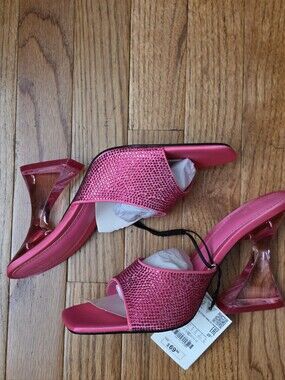 NWT Zara Pink Crystal Embellished Slide Heels - Women's Fashion Sandals Siz 8/39